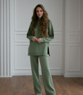 Straight cut sweater suit with straight trousers made of thick jersey olive