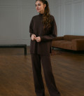 Straight cut sweater suit with straight trousers made of thick jersey chocolate