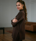 Straight cut sweater suit with straight trousers made of thick jersey chocolate