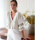 Cardigan striped Kaylee Milk + Light olive
