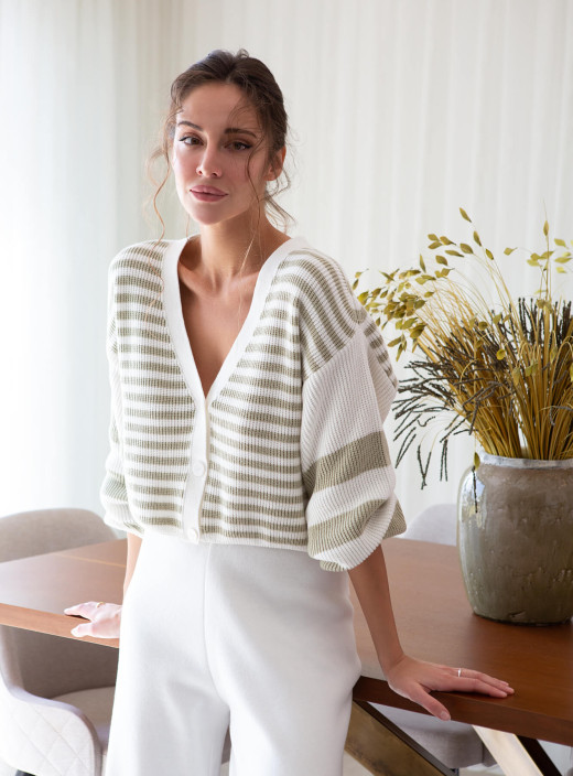 Cardigan striped Kaylee Milk + Light olive