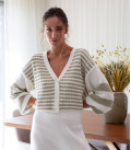 Cardigan striped Kaylee Milk + Light olive