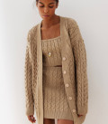 Long cardigan with Faulen braid pattern beige