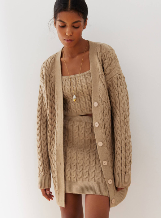 Long cardigan with Faulen braid pattern beige