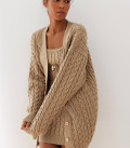 Long cardigan with Faulen braid pattern beige