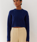 Cropped jumper with Folen braid pattern blue
