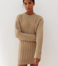 Cropped jumper with Folen braid pattern beige