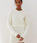 Cropped jumper with Folen braid pattern milk