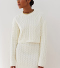 Cropped jumper with Folen braid pattern milk