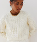Cropped jumper with Folen braid pattern milk