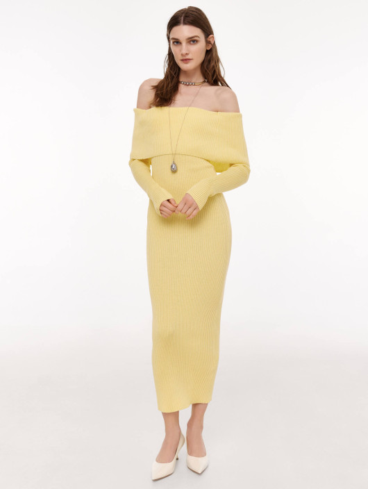 Off-shoulder midi dress Marite yellow
