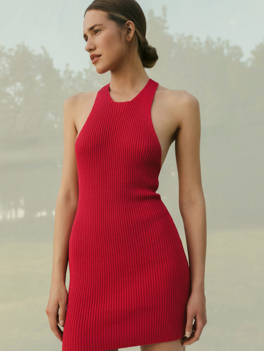 Mini dress with bare shoulders Mojito red