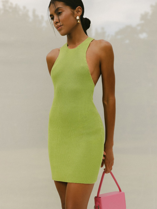 Mini dress with bare shoulders Mojito light green