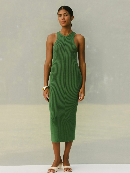 Midi dress with bare shoulders Mojito green