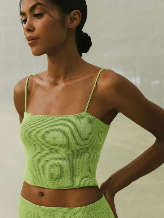 Bandeau top with thin straps Lemon lime green