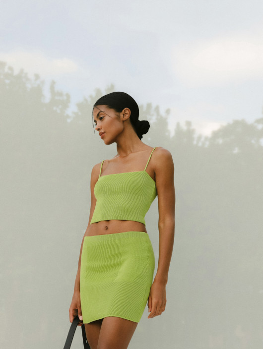 Mini skirt with an imitation of a basque Leymon lime green