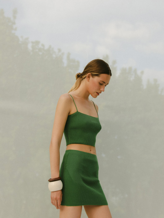 Mini skirt with an imitation of a basque Leymon green