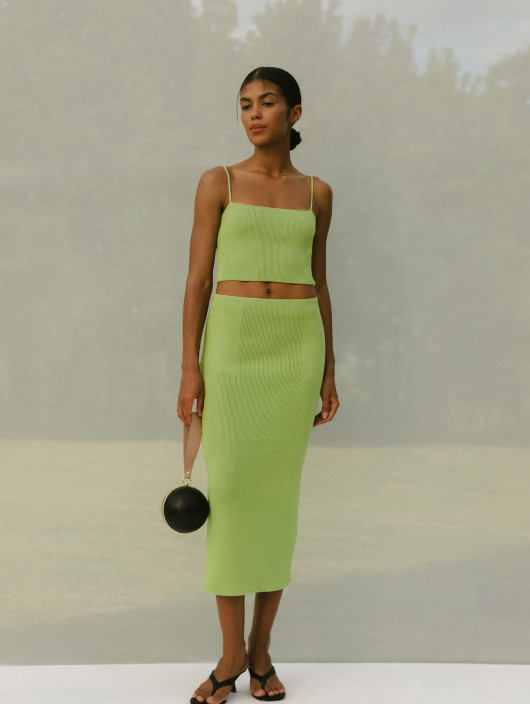 Silhouette cut midi skirt Leymon lime green
